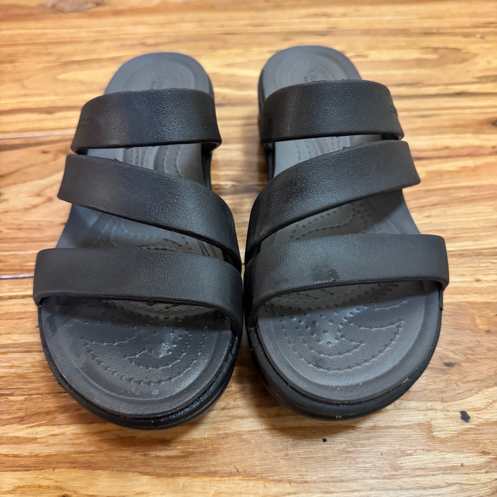CROCS Lite Ride Wedge Strappy Sandals Slides Black size 7 - Picture 4 of 9